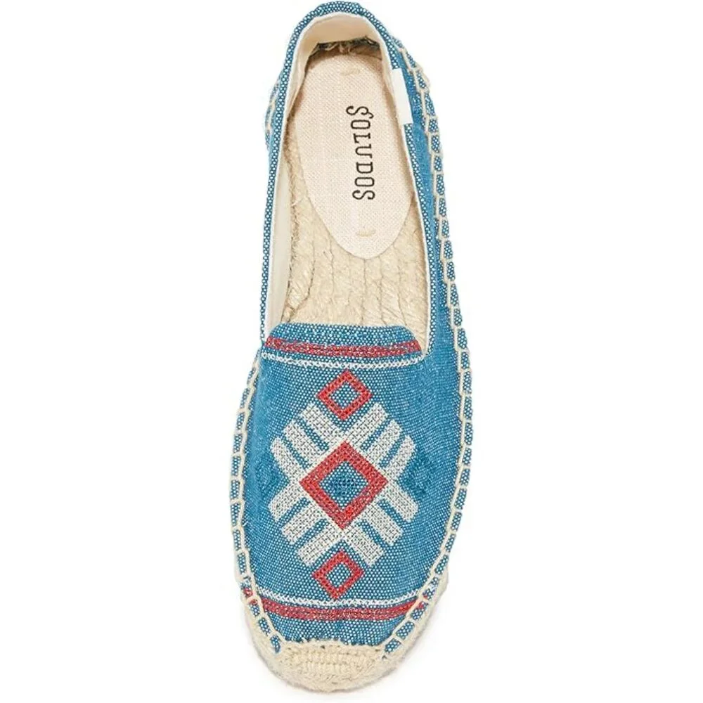 New Soludos Espadrilles Bohemian Aztec Slip-on Flats | Blue Denim | 7